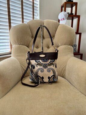 Auth SPARTINA Iconic Paisley Canvas & Leather 449 Slim Crossbody Bag